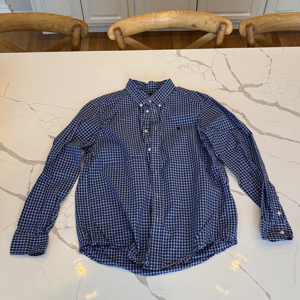 Ralph Lauren Navy Checkered Button Down Shirt